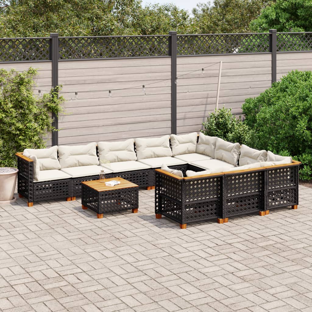 Set Divani da Giardino 11 pz con Cuscini in Polyrattan Nero | homemem39