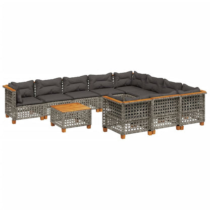Set Divani da Giardino 11 pz con Cuscini in Polyrattan Grigio | homemem39