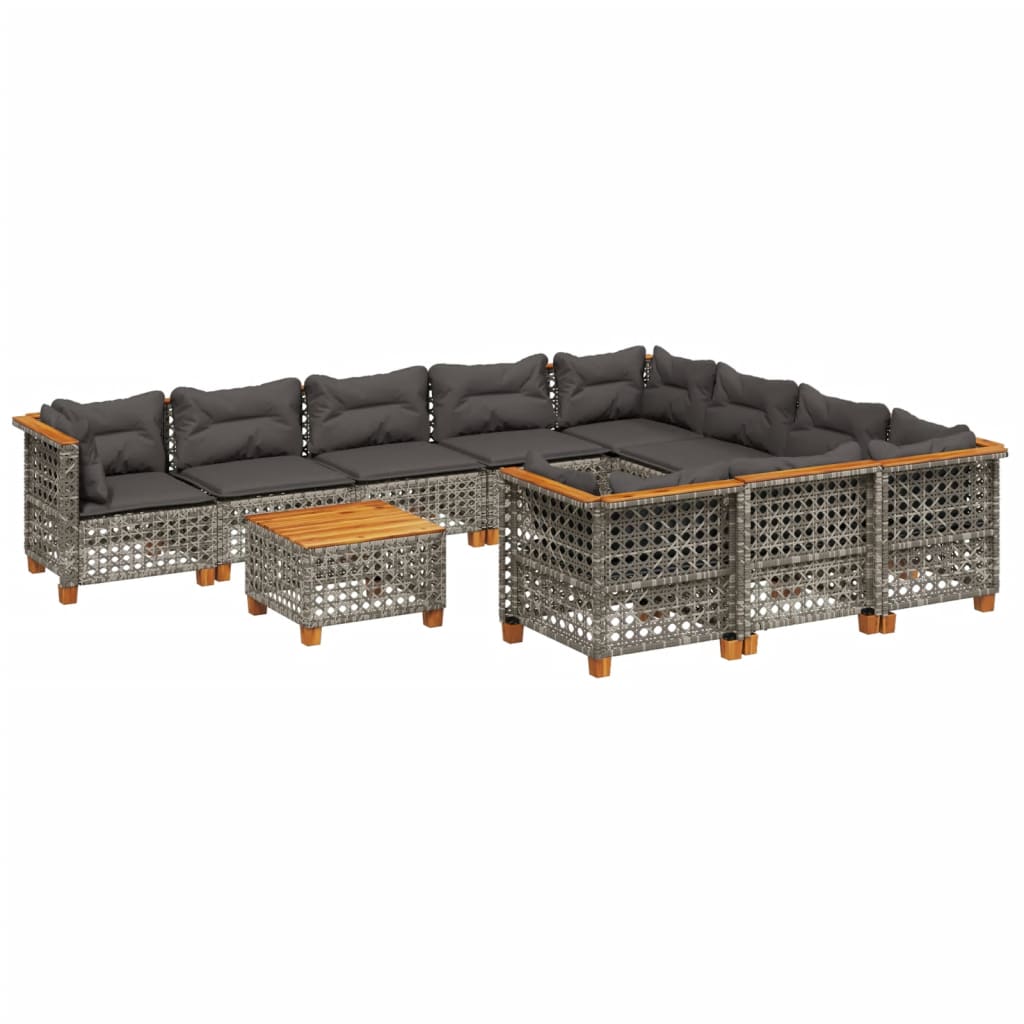 Set Divani da Giardino 11 pz con Cuscini in Polyrattan Grigio - homemem39