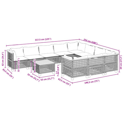 Set Divani da Giardino 11 pz con Cuscini in Polyrattan Grigio | homemem39
