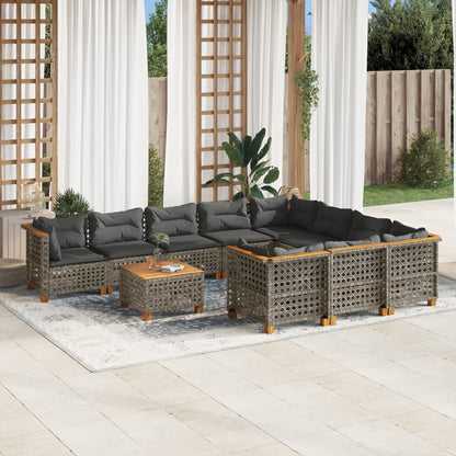 Set Divani da Giardino 11 pz con Cuscini in Polyrattan Grigio | homemem39