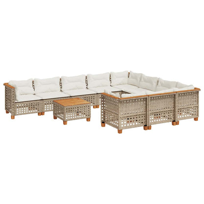 Set Divani da Giardino 11 pz con Cuscini Beige in Polyrattan | homemem39