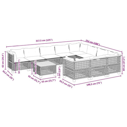 Set Divani da Giardino 11 pz con Cuscini Beige in Polyrattan | homemem39