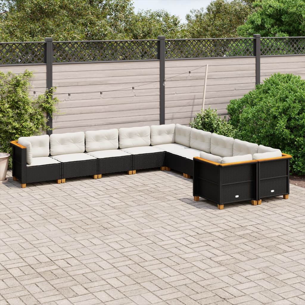 Set Divani da Giardino 10pz con Cuscini in Polyrattan Nero - homemem39