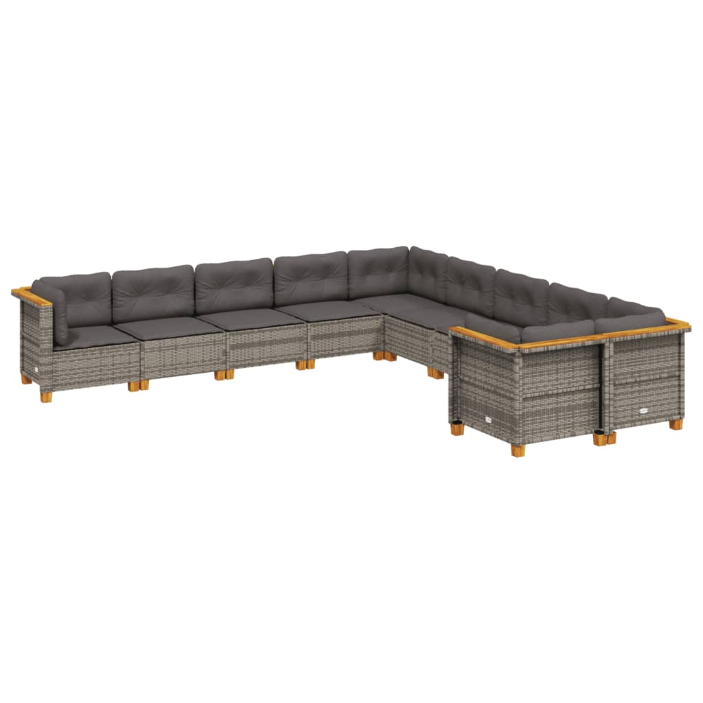 Set Divano da Giardino 10 pz con Cuscini Grigio in Polyrattan - homemem39