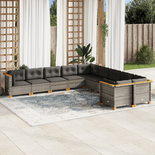 Set Divano da Giardino 10 pz con Cuscini Grigio in Polyrattan - homemem39