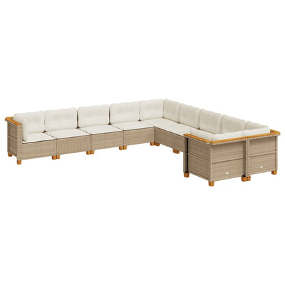 Set Divano da Giardino 10 pz con Cuscini Beige in Polyrattan | homemem39