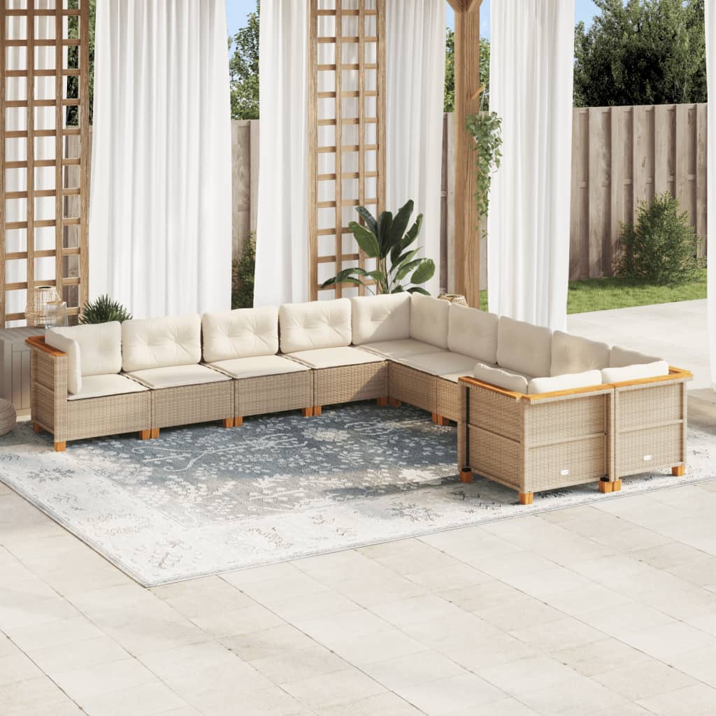 Set Divano da Giardino 10 pz con Cuscini Beige in Polyrattan | homemem39