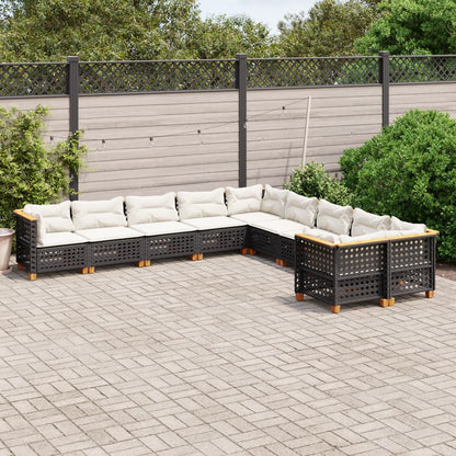 Set Divani da Giardino 10pz con Cuscini in Polyrattan Nero | homemem39