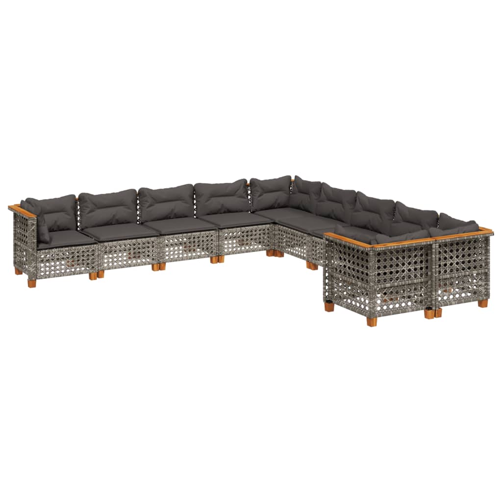 Set Divano da Giardino 10 pz con Cuscini Grigio in Polyrattan | homemem39