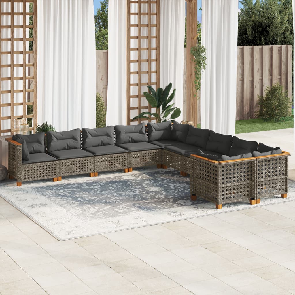 Set Divano da Giardino 10 pz con Cuscini Grigio in Polyrattan - homemem39