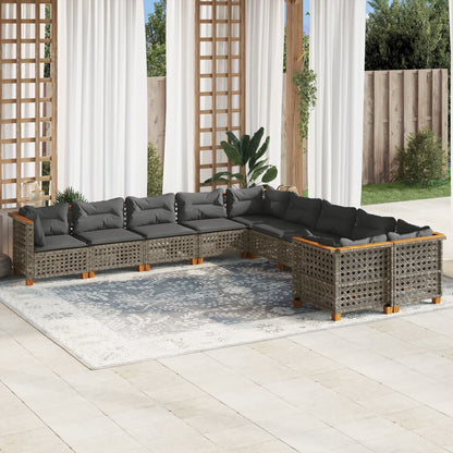 Set Divano da Giardino 10 pz con Cuscini Grigio in Polyrattan - homemem39
