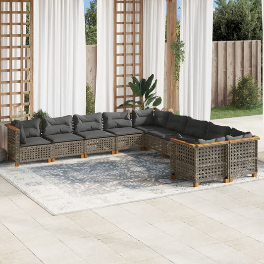 Set Divano da Giardino 10 pz con Cuscini Grigio in Polyrattan - homemem39
