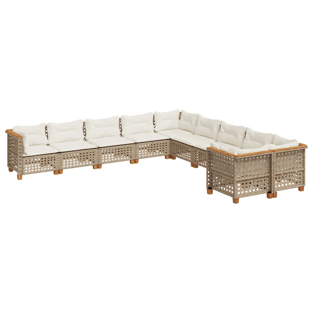 Set Divano da Giardino 10 pz con Cuscini Beige in Polyrattan