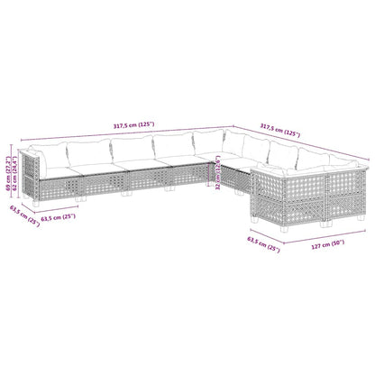 Set Divano da Giardino 10 pz con Cuscini Beige in Polyrattan