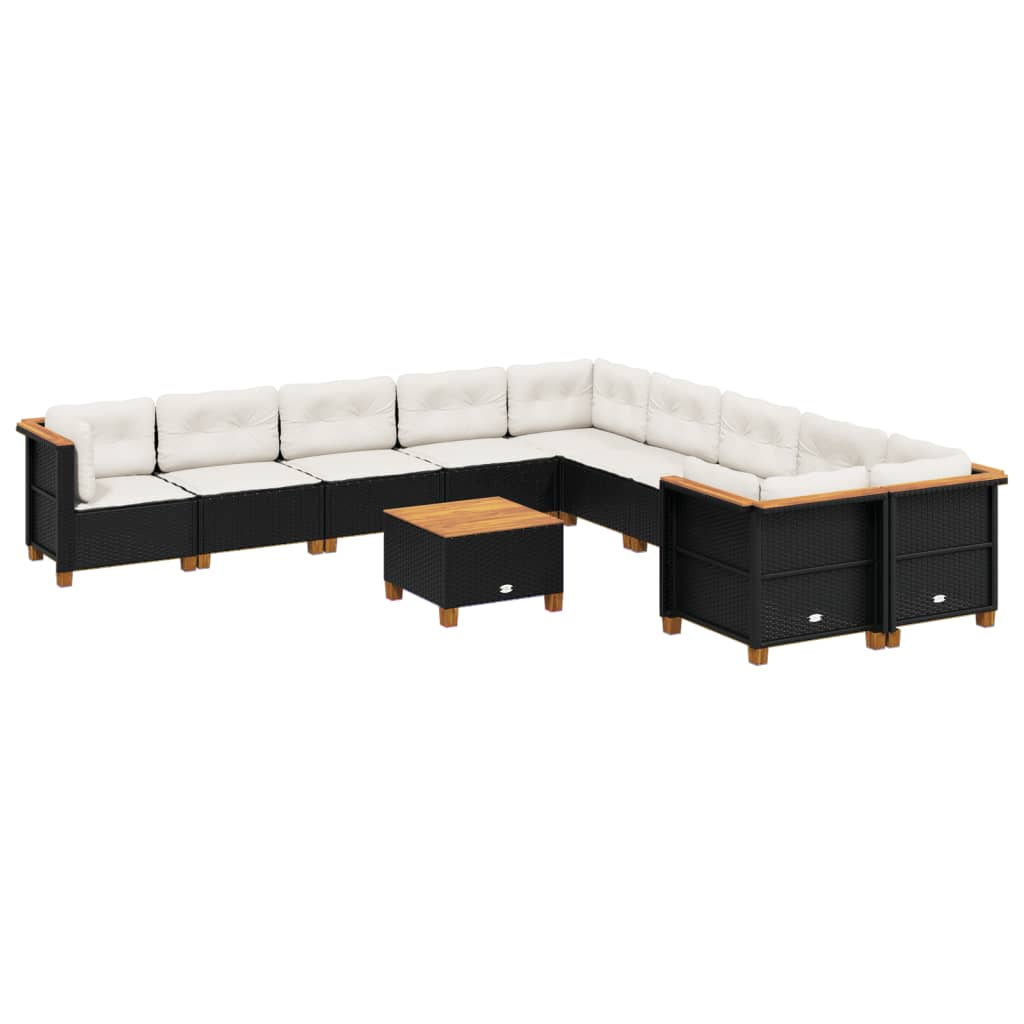 Set Divani da Giardino 11 pz con Cuscini in Polyrattan Nero - homemem39