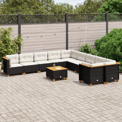Set Divani da Giardino 11 pz con Cuscini in Polyrattan Nero | homemem39