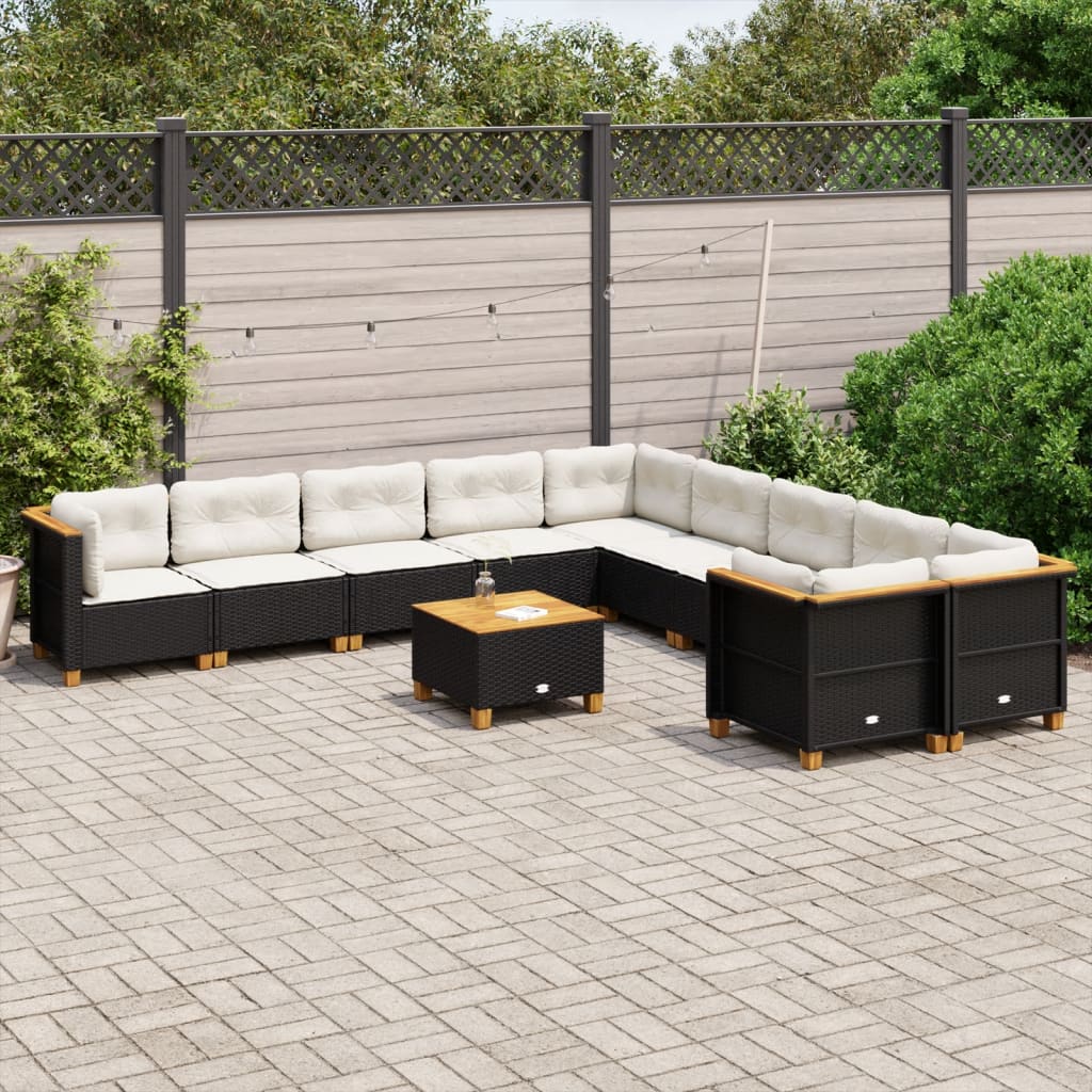 Set Divani da Giardino 11 pz con Cuscini in Polyrattan Nero - homemem39