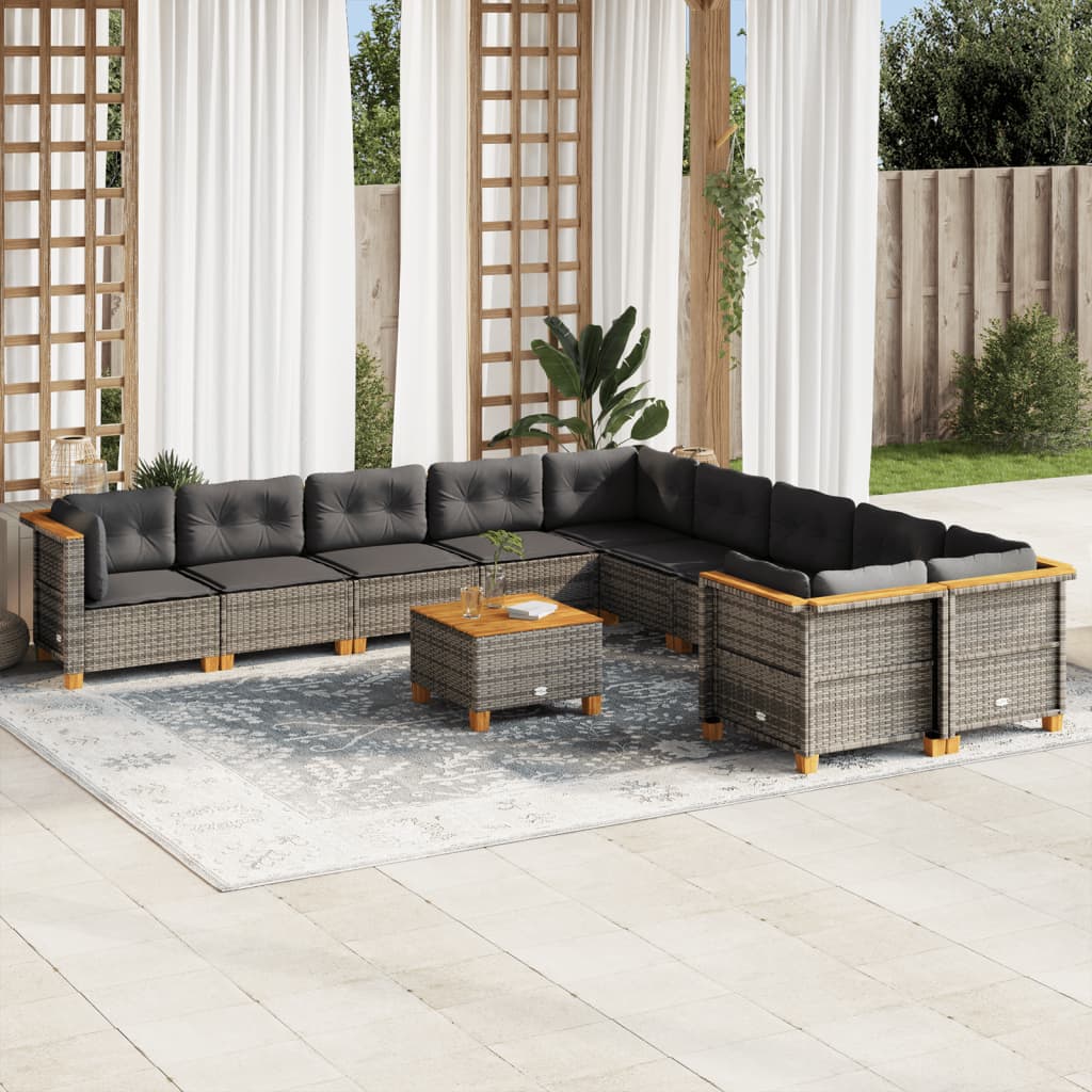 Set Divani da Giardino 11 pz con Cuscini in Polyrattan Grigio - homemem39