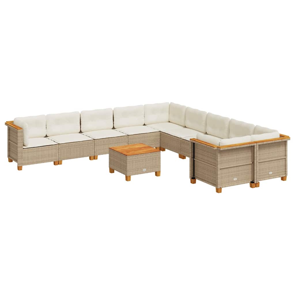 Set Divani da Giardino 11 pz con Cuscini Beige in Polyrattan - homemem39
