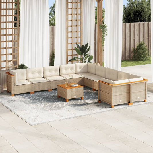 Set Divani da Giardino 11 pz con Cuscini Beige in Polyrattan - homemem39