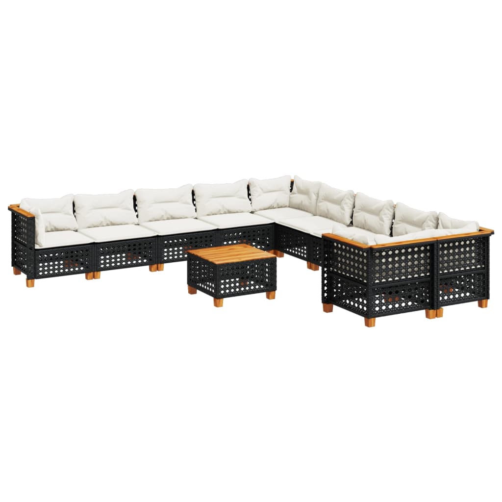 Set Divani da Giardino 11 pz con Cuscini in Polyrattan Nero | homemem39