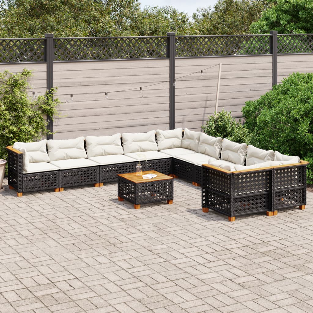 Set Divani da Giardino 11 pz con Cuscini in Polyrattan Nero - homemem39