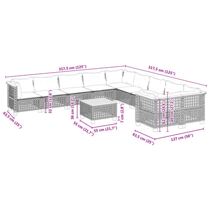 Set Divani da Giardino 11 pz con Cuscini in Polyrattan Grigio | homemem39