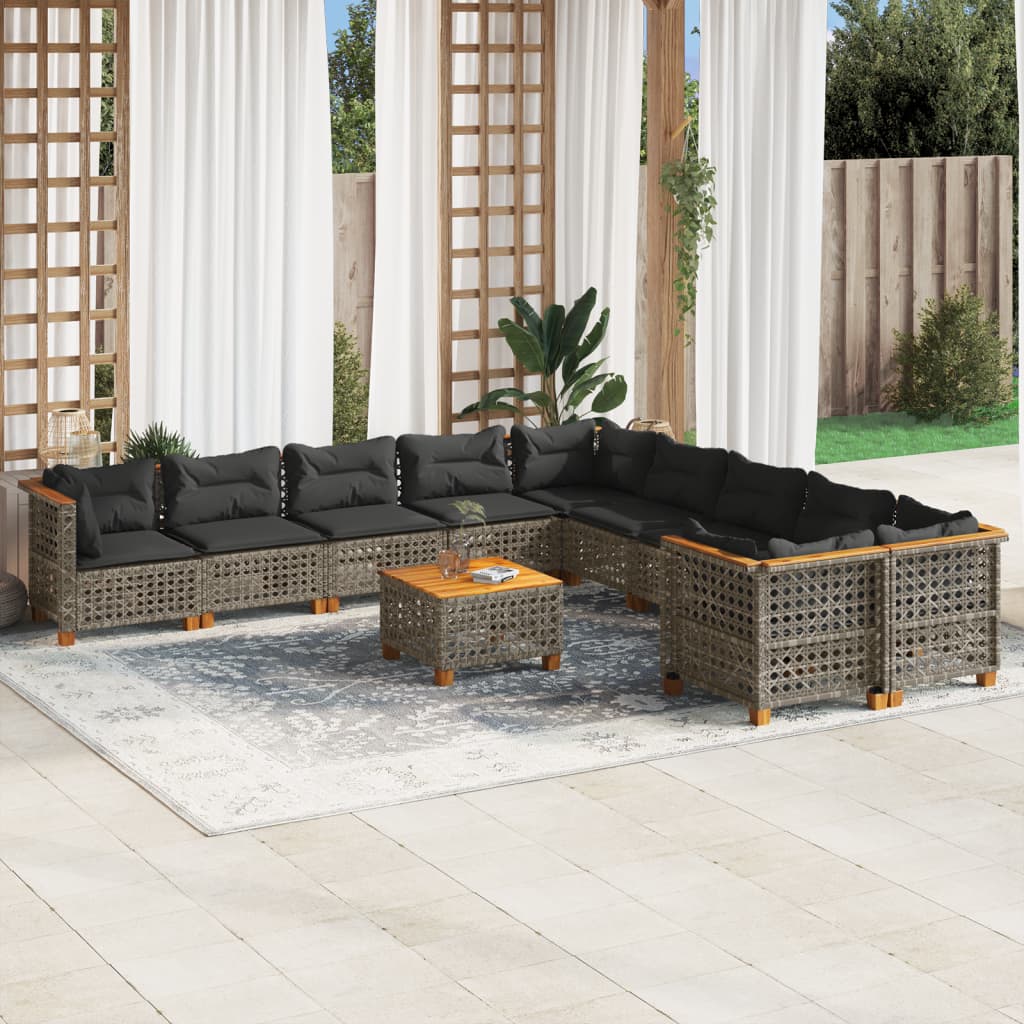 Set Divani da Giardino 11 pz con Cuscini in Polyrattan Grigio | homemem39