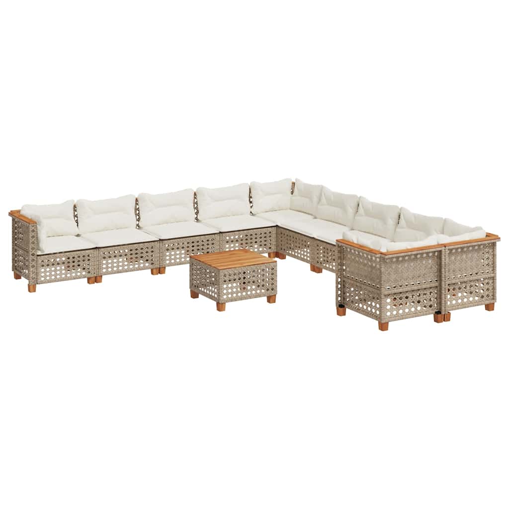 Set Divani da Giardino 11 pz con Cuscini Beige in Polyrattan