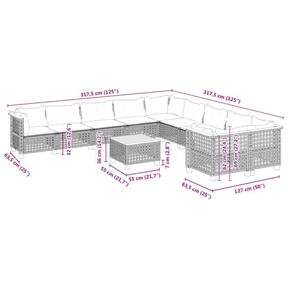 Set Divani da Giardino 11 pz con Cuscini Beige in Polyrattan | homemem39