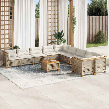 Set Divani da Giardino 11 pz con Cuscini Beige in Polyrattan