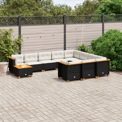 Set Divani da Giardino 11 pz con Cuscini in Polyrattan Nero | homemem39