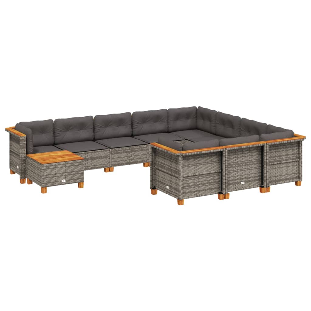 Set Divani da Giardino 11 pz con Cuscini in Polyrattan Grigio - homemem39