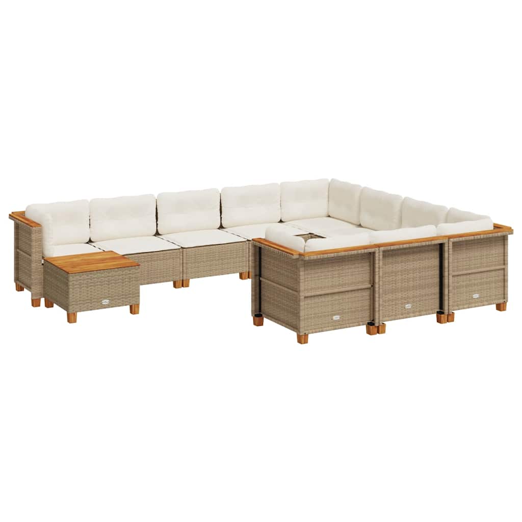 Set Divani da Giardino 11 pz con Cuscini Beige in Polyrattan - homemem39