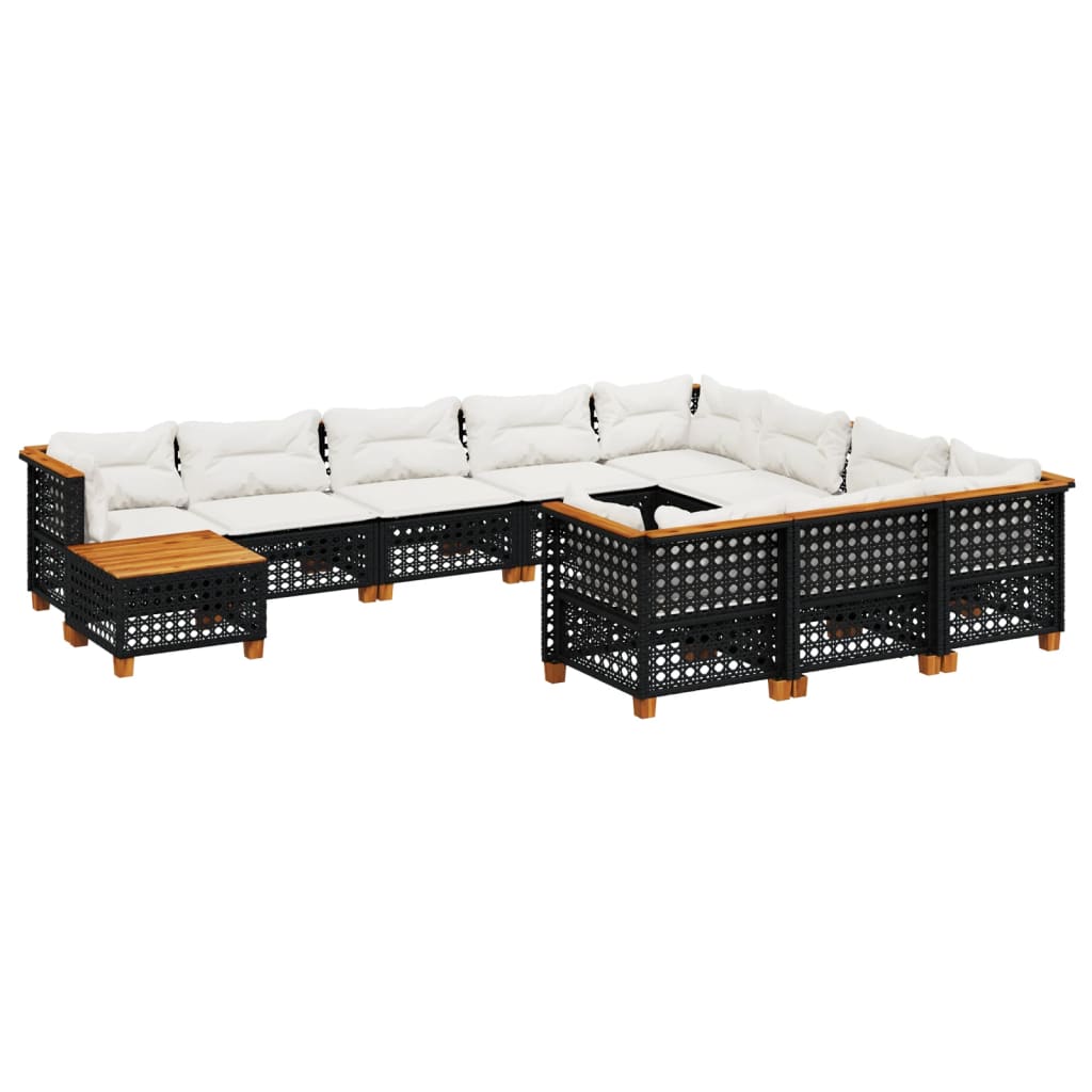 Set Divani da Giardino 11 pz con Cuscini in Polyrattan Nero | homemem39