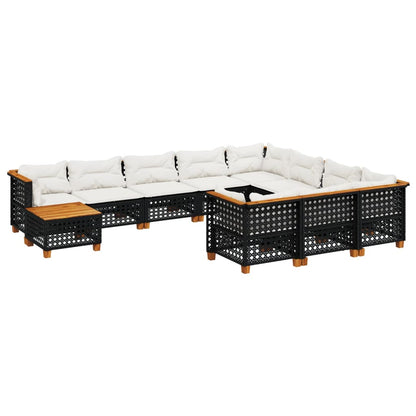 Set Divani da Giardino 11 pz con Cuscini in Polyrattan Nero | homemem39