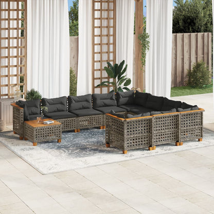 Set Divani da Giardino 11 pz con Cuscini in Polyrattan Grigio | homemem39