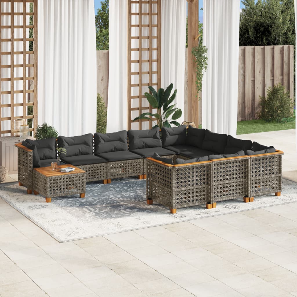 Set Divani da Giardino 11 pz con Cuscini in Polyrattan Grigio - homemem39
