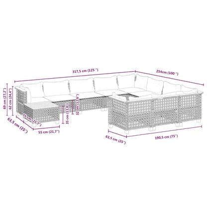 Set Divani da Giardino 11 pz con Cuscini Beige in Polyrattan