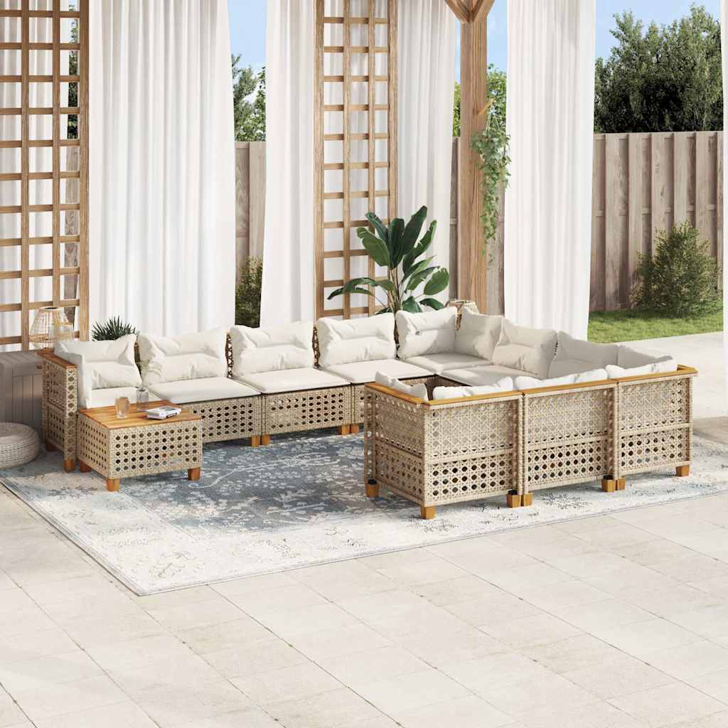 Set Divani da Giardino 11 pz con Cuscini Beige in Polyrattan