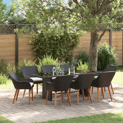 Set da Pranzo per Giardino con cuscino 9 pcs Nero polyrattan