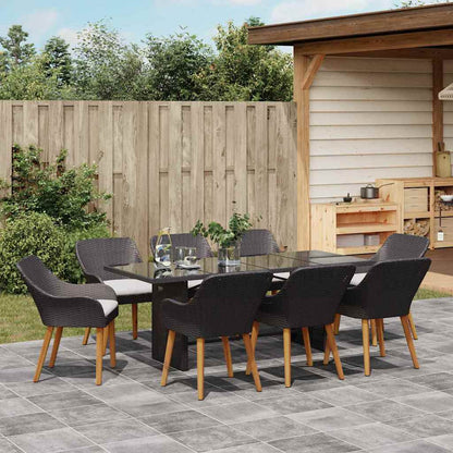Set da Pranzo per Giardino con cuscino 9 pcs Nero polyrattan
