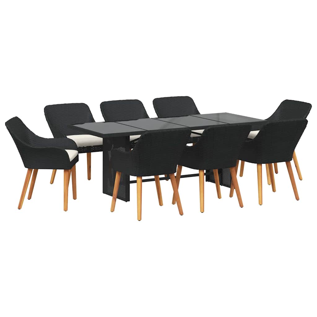 Set da Pranzo per Giardino con cuscino 9 pcs Nero polyrattan