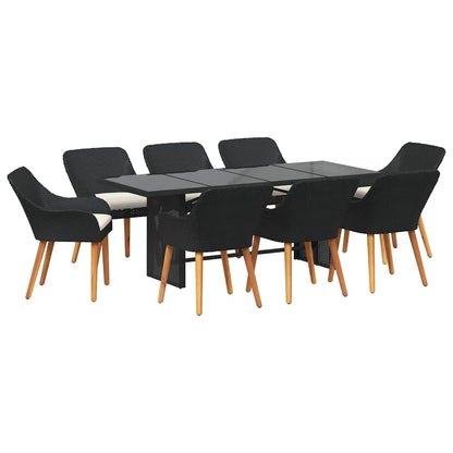Set da Pranzo per Giardino con cuscino 9 pcs Nero polyrattan