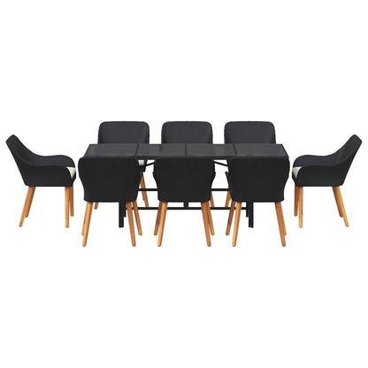 Set da Pranzo per Giardino con cuscino 9 pcs Nero polyrattan
