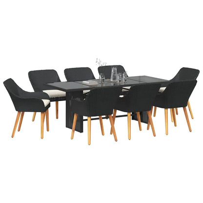 Set da Pranzo per Giardino con cuscino 9 pcs Nero polyrattan