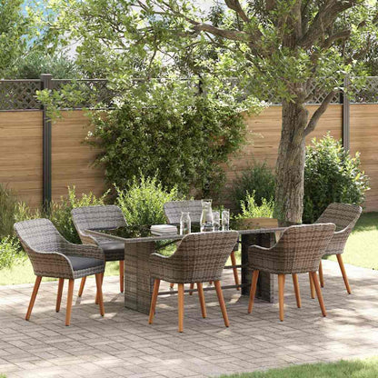 Set da Pranzo per Giardino con cuscino 7 pcs Grigio polyrattan