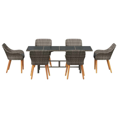Set da Pranzo per Giardino con cuscino 7 pcs Grigio polyrattan