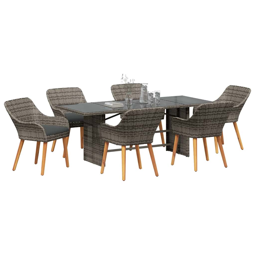 Set da Pranzo per Giardino con cuscino 7 pcs Grigio polyrattan